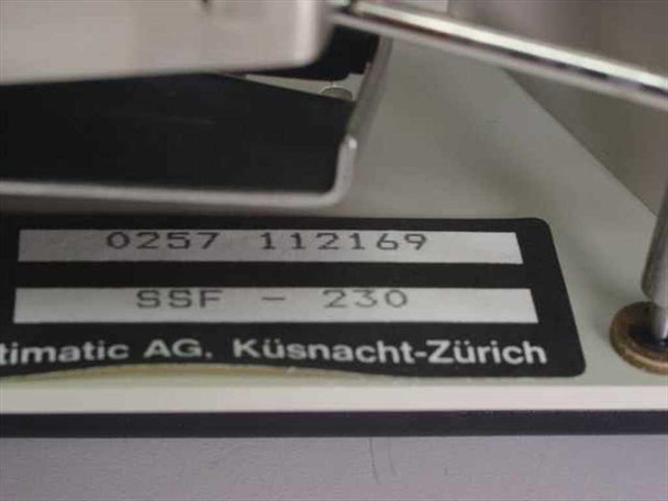Multimatic Easyfeed SSF-230 label showing part number 0257-112169 and manufacturer multimatic AG Küsnacht-Zürich