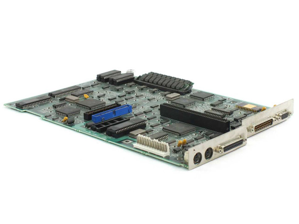 IBM PS/2 8530 System Board 61X8825 – angled top view showing component side with ISA expansion headers and I/O bracket with PS/2 mini-DIN and DB-25 parallel port