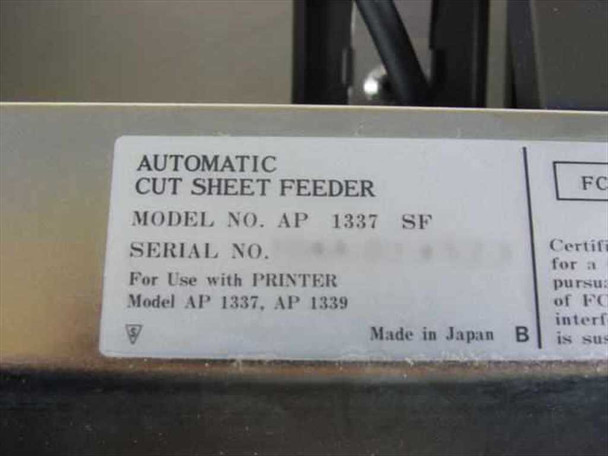 Unisys AP 1337 SF label showing model number AP 1337 SF, compatibility with AP 1337 and AP 1339 printers, Made in Japan