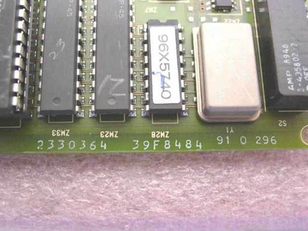 IBM 39F8484 PCB close-up showing board number 2330364, part number 39F8484, and date code 91 0 296 silkscreened on board