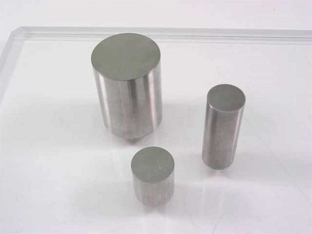South Bay Technology die set lot — three solid cylindrical punch components in three different diameters on acrylic tray