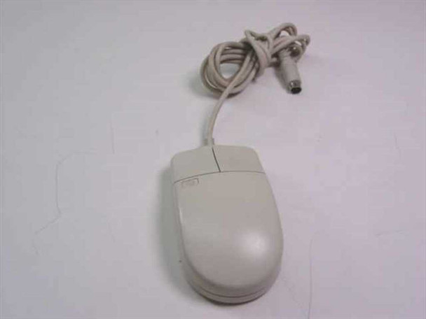 HP C1413A 2-Button PS/2 mouse — left side view showing beige body, scroll-less top surface, and PS/2 connector at cable end