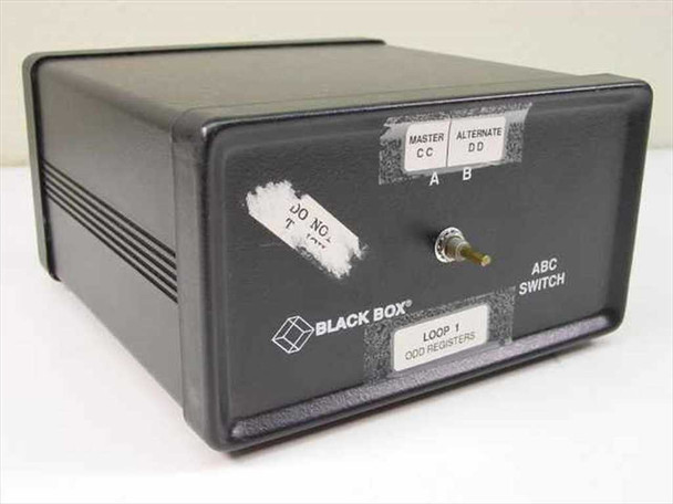 Black Box SW023A-FFF Manual ABC Switch front panel showing toggle switch, ABC Switch label, and Loop 1 Odd Registers plate