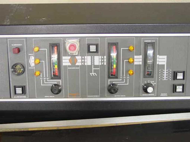 Topaz MN1C-AD075 Power-Flow control panel – front panel showing analog metering gauges, supply/transformer/output indicators with LED lamps, alarm indicators, and control switches
