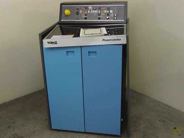 Topaz MN1C-AD075 Powercenter – front view showing blue cabinet doors and top-mounted Power-Flow control panel