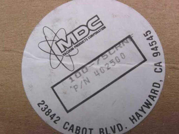 MDC Vacuum Products Corporation label showing part number 100-75CRNF and P/N 402500, Hayward CA address