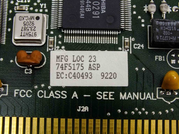 IBM 74F5175 ASP NIC – close-up of board label showing MFG LOC 23, part number 74F5175 ASP, EC C40493, date code 9220