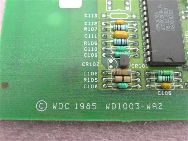 Western Digital WD1003-WA2 PCB close-up showing '© WDC 1985 WD1003-WA2' silkscreen and component detail