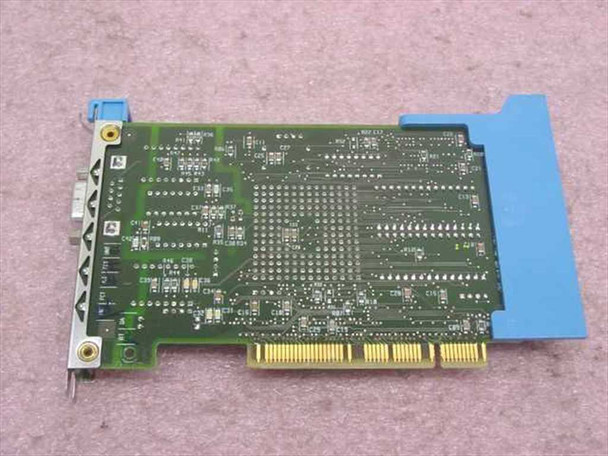 IBM 74F9415 MCA Token Ring card – solder side showing PCB traces, MCA edge connector, and blue retention bracket