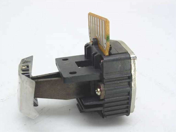 Telex 8510 dot matrix printhead – side view showing flat flex connector board, mounting bracket, and finned heatsink detail