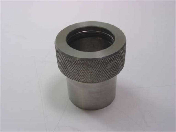 MDC 410011 stainless steel knurled tube coupling — top-front view showing knurled collar and open bore