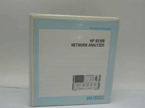 HP 8510B Network Analyzer Keyword Dictionary — front cover showing Hewlett-Packard binder with instrument illustration