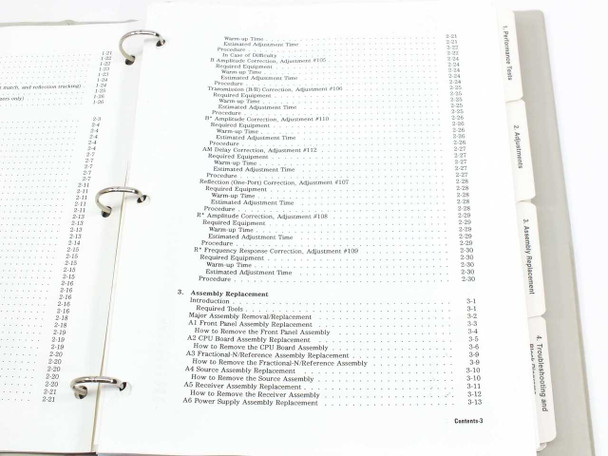 Table of contents page 3 — additional Adjustments and Assembly Replacement sections