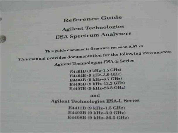 Interior title page showing firmware revision A.07.xx coverage and compatible ESA-E and ESA-L series model list