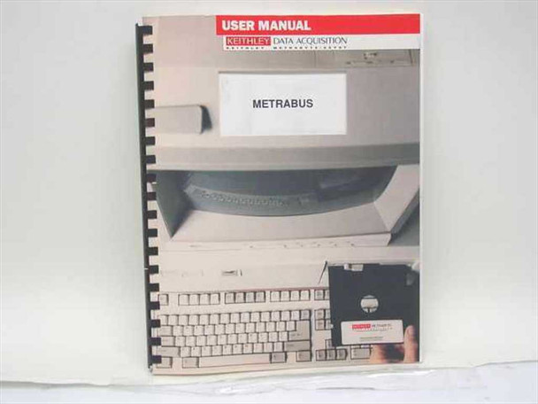 Keithley Metrabus User Guide front cover — spiral-bound manual with red USER MANUAL header and Keithley Data Acquisition branding