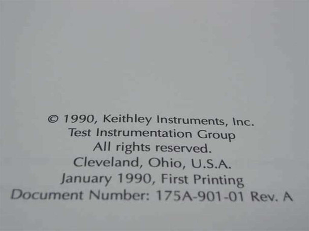 Keithley 175A manual copyright page showing document number 175A-901-01 Rev. A, January 1990 first printing, Keithley Instruments Inc.