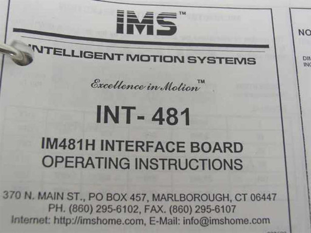 IMS INT-481 IM481H Interface Board Operating Instructions title page — Intelligent Motion Systems logo and document title visible