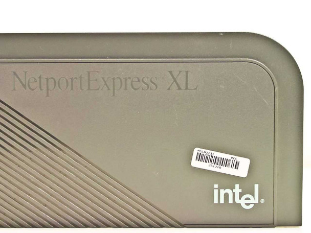 Intel NetportExpress XL close-up of model name label and Intel logo on top panel