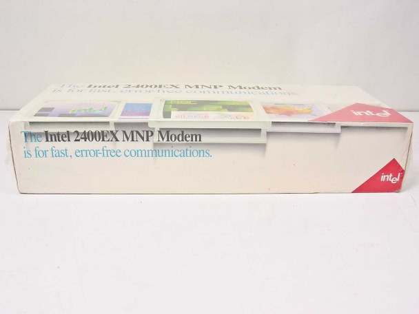 Intel 2400EX MNP Modem PCEM7424 — left side panel of retail box with product tagline
