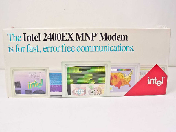Intel 2400EX MNP Modem PCEM7424 — front of original retail box showing Intel branding and product name