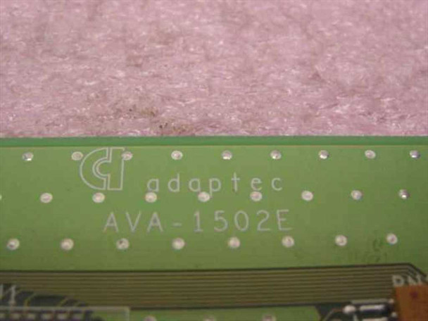 Adaptec AVA-1502E model number silkscreened on PCB edge — close-up of Adaptec logo and AVA-1502E designation