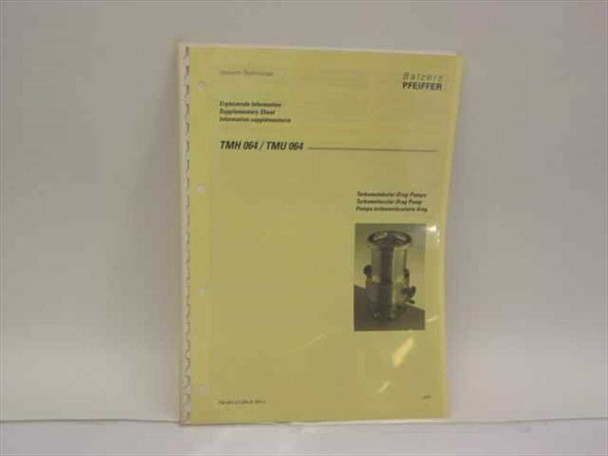 Balzers Pfeiffer TMH 064 TMU 064 Turbomolecular Drag Pump manual cover with comb binding and pump photo