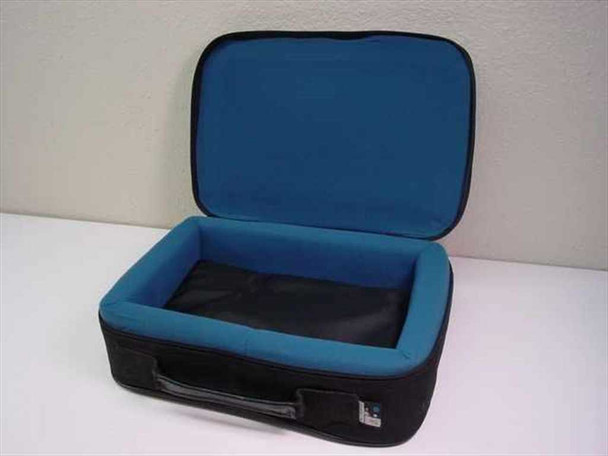 AVHQ black camera case open, showing blue padded foam interior lining and hinged lid
