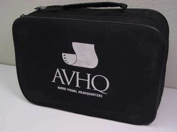AVHQ Audio Visual Headquarters black soft-sided camera case, front view showing AVHQ logo and top carry handle