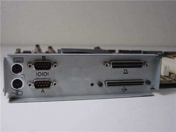 Compaq ProLiant 6000 system board — I/O bracket with two DB9 serial ports (A and B), two high-density parallel/SCSI connectors, and PS/2-style ports