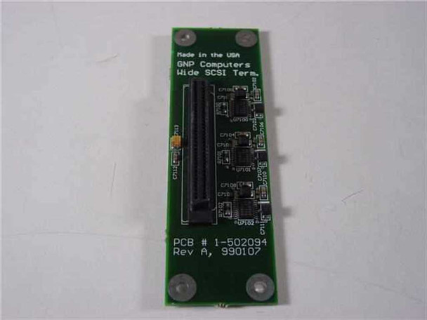 GNP Computers Wide SCSI Terminator 1-502094 Rev A PCB – reverse side showing label with part number and revision
