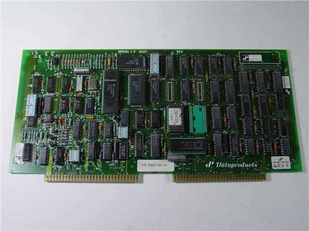 Dataproducts 260674-002 Serial I/F PCB card – full top-side component view showing gold finger edge connector and Dataproducts logo