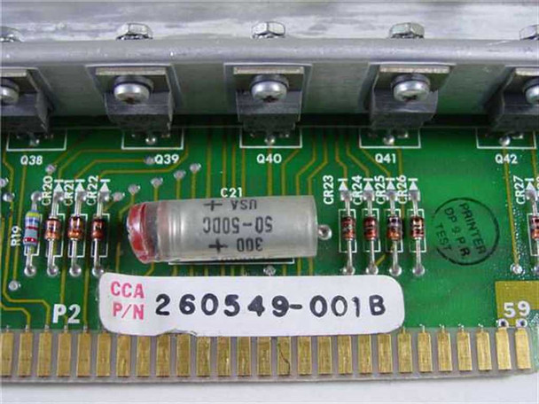Dataproducts 260549-001B Wire Driver Finger Card close-up of CCA label showing part number 260549-001B and capacitor components