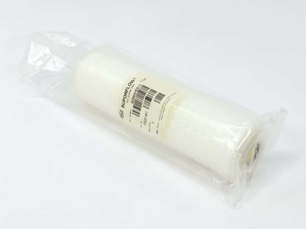 Pall Suporflow SCS92HE91V 10-inch 0.2um membrane filter cartridge in sealed plastic packaging, side view