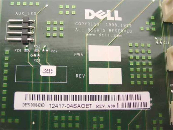 Dell GX110 PCI Riser Board — rear PCB label showing DPN 0001424D, part 12417-04SAOET, Rev A00, copyright 1998-1999