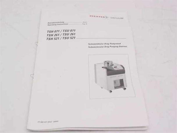 Pfeiffer Vacuum PT 800 031 BN/C Operating Instructions booklet front cover showing TSH/TSU 071, 261, 521 Turbomolecular Drag Pumping Stations title and pump illustration