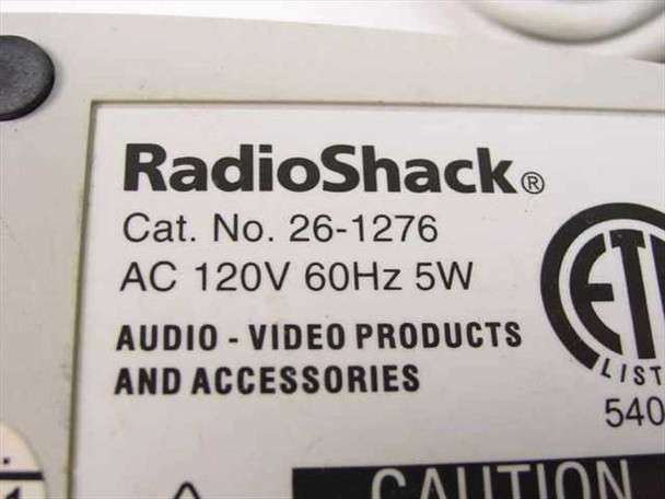 Radio Shack 26-1276 label closeup showing Cat. No. 26-1276, AC 120V 60Hz 5W, ETL listing mark