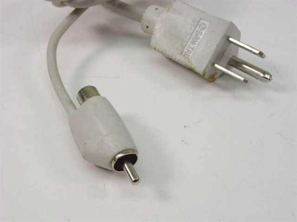 Radio Shack 26-1276 Wireless Transmitter – close-up of RCA male audio connector and AC power plug