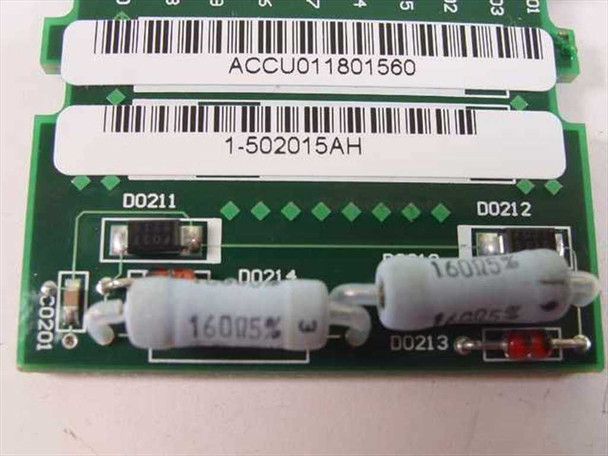 GNP Computers 1-502015AH paddle board – close-up of barcode labels showing part number 1-502015AH and asset tag ACCU011801560, with visible resistors and diodes