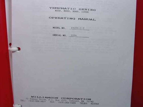 Williamson Tempmatic Series 4000 8000 9000 12000 Operating Manual title page showing model no. 4920S-C-T and serial no. 2206