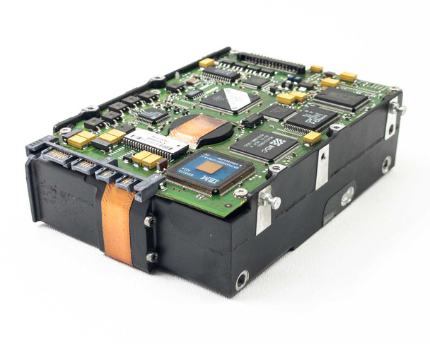 IBM 99F7834 4.5GB SAA Hard Drive – angled top view showing PCB with IBM, WDC, and NEC controller ICs