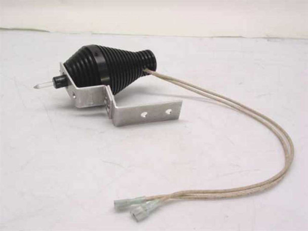 Microscope lamp light source assembly with black finned housing, aluminum mounting bracket, and braided lead wires — side view