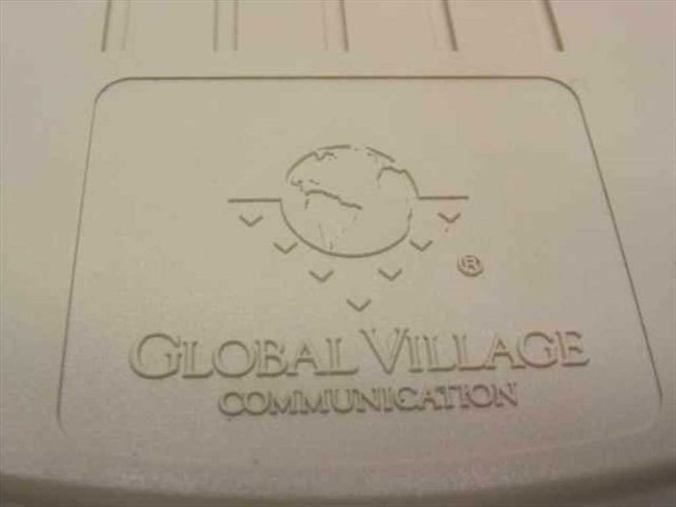 Global Village Communication logo embossed on top of TelePort 56 A824 modem housing