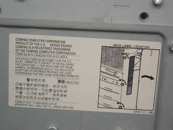 Compaq ProLiant 6000 regulatory label showing Series ES2003 designation and FCC compliance information