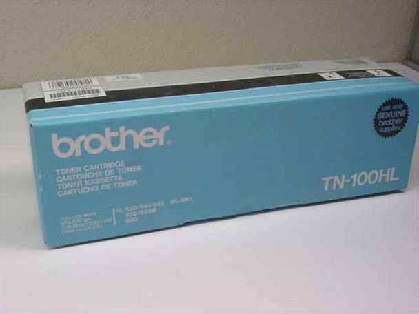 Brother TN-100HL toner cartridge in original blue retail box, side view showing Genuine Brother Supplies badge