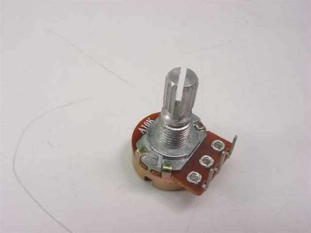 F-16KNPD potentiometer close-up showing A10K marking on body and three PCB solder terminals