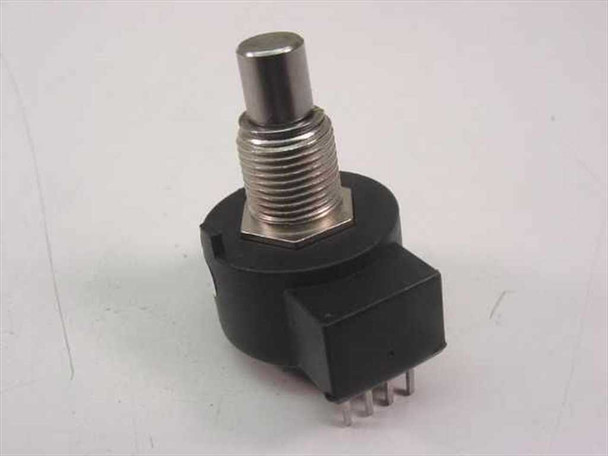 Oak Grigsby 78016 encoder — rear view showing PCB pin header contacts and threaded panel-mount bushing