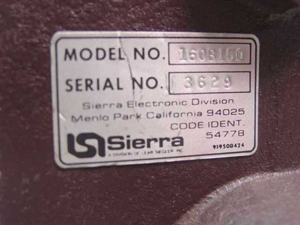 Sierra 160B150 identification label – showing Model No. 160B150, Serial No. 3629, Sierra Electronic Division Menlo Park California 94025, Code Ident 54778, Lear Siegler division logo