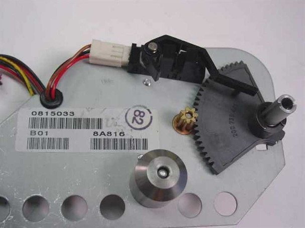 Airpax S42M048S98 stepper motor assembly close-up of spur gear train and optical sensor on mounting plate
