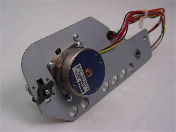 Airpax S42M048S98 bipolar stepper motor mounted on aluminum plate with gear train and wire harness — side angle view