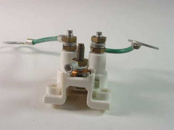 AT&T 62A/U Telephone Station Protector – side and bottom view showing DIN-style mounting base and screw terminals with grounding wire